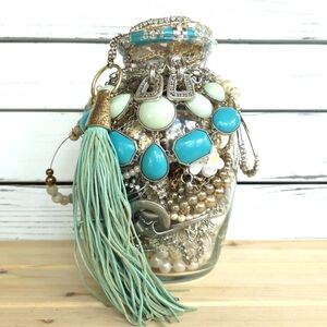 Silver & Turquoise Curated Jewelry Jar 3lb 3oz Vintage To Now All Wearable 6d